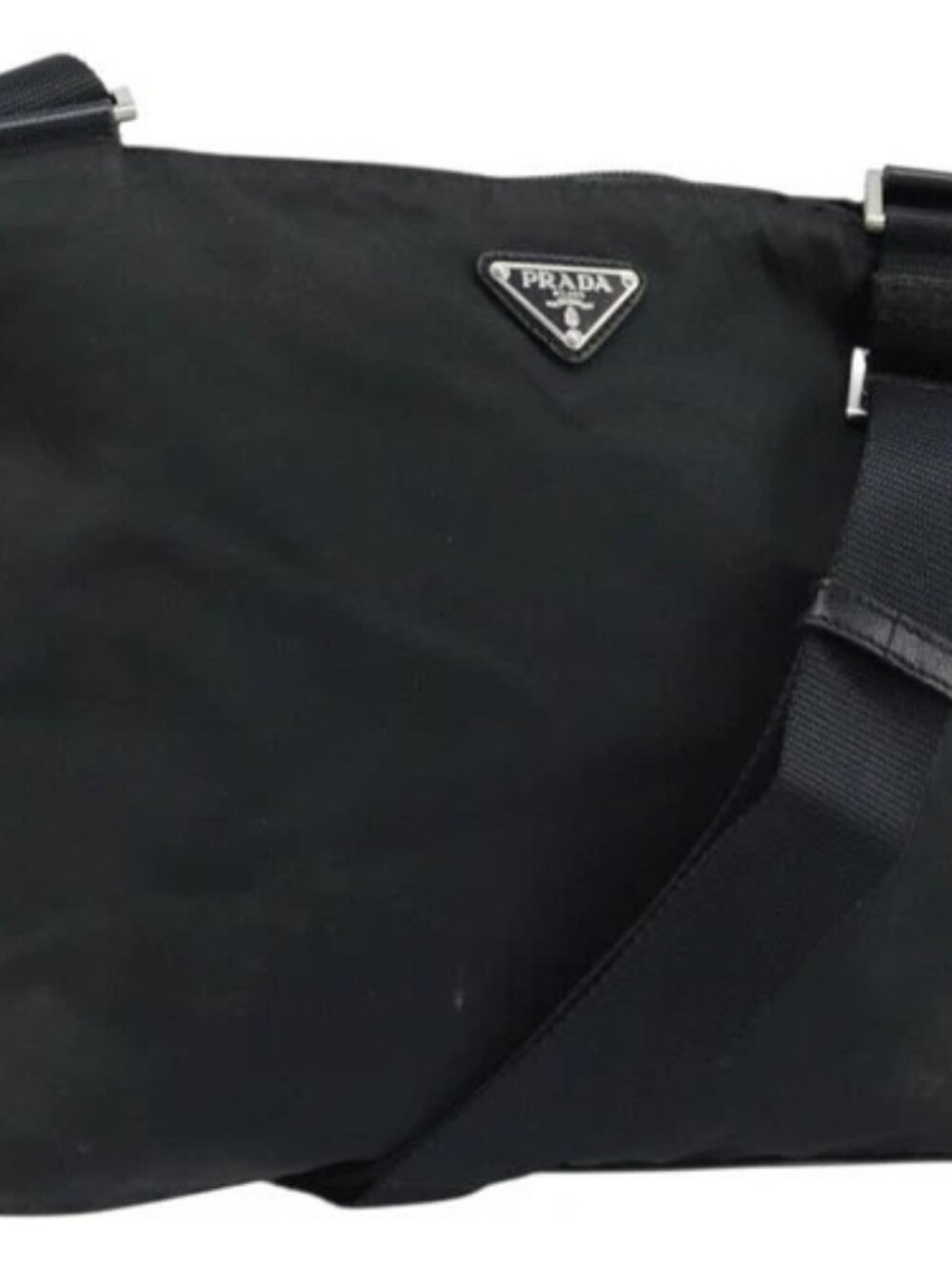 PRADA Shoulder Bag Nylon Black Silver Auth 173604